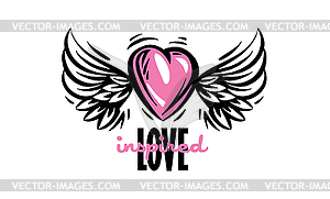 Drawn heart and wings - vector clipart / vector image