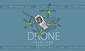 Drawn drone for sale and service - vector clipart