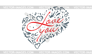 Heart and inscription I love you. Valentine card - vector image