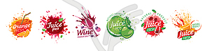 Set of logos with painted splashes of juice - vector image
