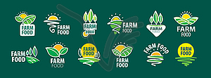 Set of Farm food logos on green background - vector image