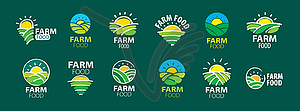 Set of Farm food logos on green background - vector image
