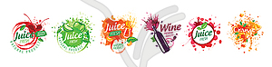 Set of logos with painted splashes of juice - vector image