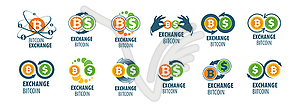 Logo of cryptocurrency. Exchange bitcoin for money - vector clip art