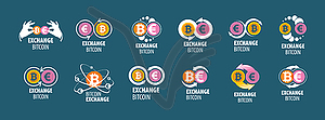 Logo of cryptocurrency. Exchange bitcoin for money - vector clip art