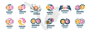 Logo of cryptocurrency. Exchange bitcoin for money - royalty-free vector clipart