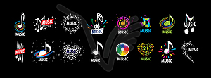 Set of logos with musical notes - color vector clipart