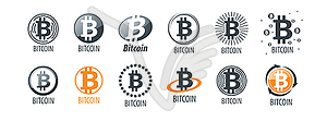 Set of logos with Bitcoin - vector EPS clipart