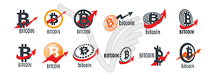 Set of logos with an Bitcoin with an arrow - vector clipart