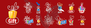 Set of gift icons on red background - vector clipart