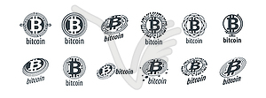 Набор логотипов с биткойнами - изображение в векторном формате