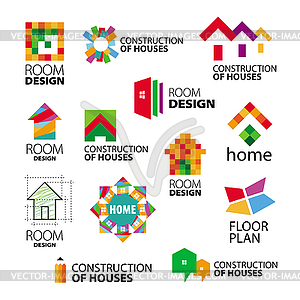 Collection of logos construction and repair of - color vector clipart