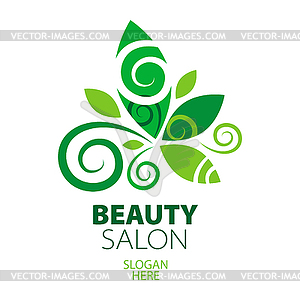 Composition of green leaf logo for beauty salon - vector clipart