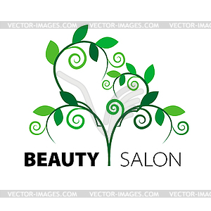 Logo tree heart of green leaves in beauty salon - vector image