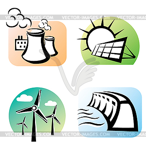 Power plants set, energy concept - vector image