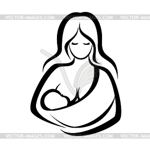 Мать держит ребенка в слинг - изображение в векторном формате