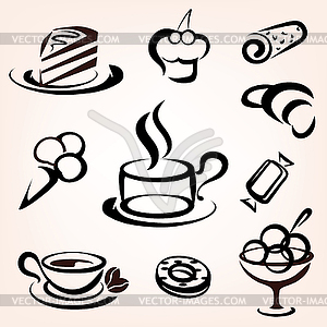 Caffe, bakery and other sweet pastry icons set - vector clipart / vector image