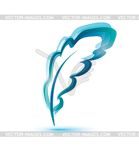 Abstract symbol of blue writing feather - vector image