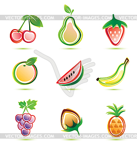 Green fruits icons set - vector clipart