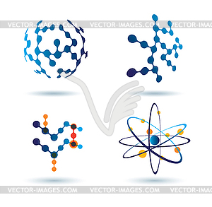 Set of abstract icons, chemical and social - vector image