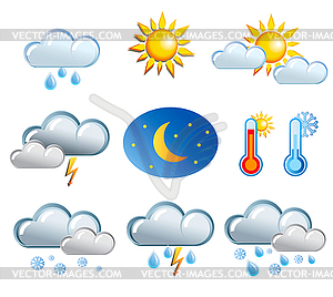 Набор яркие иконки погоды - иллюстрация в векторном формате