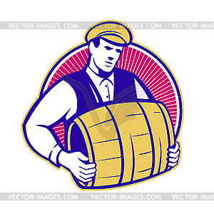 Bartender Carrying Beer Keg Retro - vector clip art