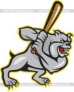 Bulldog Dog Baseball Hitter Batting Cartoon - color vector clipart