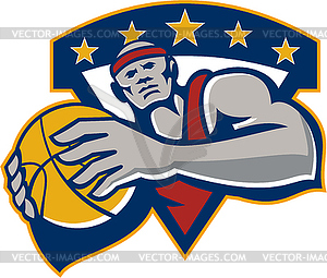 Basketball Player Holding Ball Star Retro - vector clipart