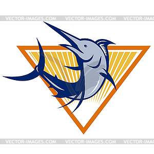 Blue Marlin Fish Jumping Retro - vector image