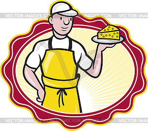 Cheesemaker Holding Plate of Cheese - vector clipart