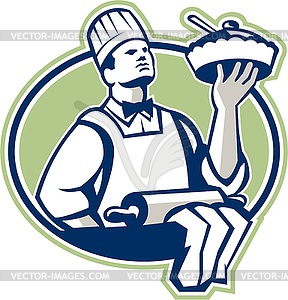 Baker Chef Cook Serving Pie Retro - vector image