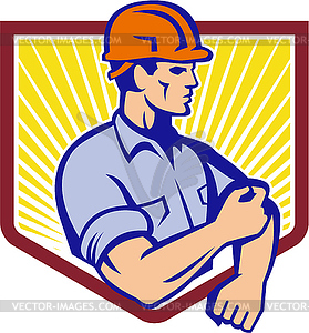 Construction Worker Rolling Up Sleeve Retro - vector clipart / vector image