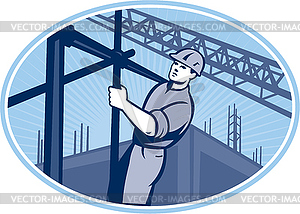 Construction Worker Scaffolding Retro - vector image