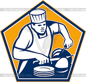 Chef Cook Slicing Ham Retro - vector clip art