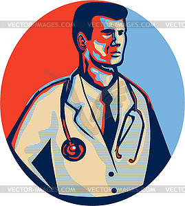 Doctor Stethoscope Standing Retro - vector clip art