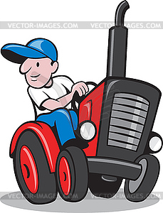 Farmer Driving Vintage Tractor Cartoon - vector image