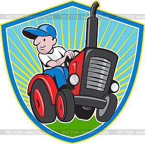 Фермер Вождение трактора урожай мультяшный - клипарт в векторном виде