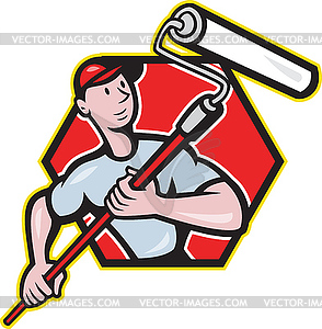 House Painter Paint Roller Painting Cartoon - vector image