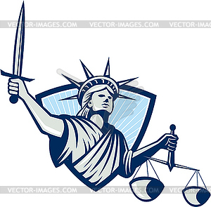 Statue of Liberty Holding Scales Justice Sword - vector image