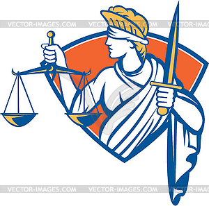 Lady Blindfolded Holding Scales Justice Sword - vector image