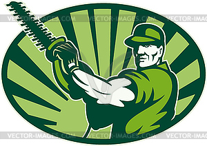 Gardener Landscaper Hedge Trimmer Retro - vector clipart