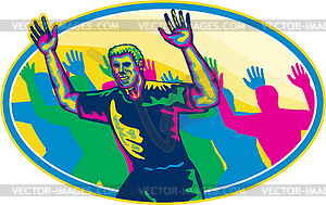 Happy Marathon Runner Running Oval Retro - vector image