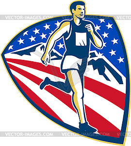 American Marathon Runner Running Retro - vector clipart