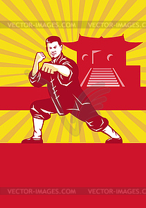 Shaolin Kung Fu Martial Arts Master Retro - vector clip art