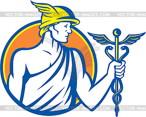 Mercury Holding Caduceus Staff - vector EPS clipart