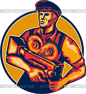 Cameraman Vintage Movie Camera Retro - vector image