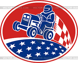 Ride On Lawn Mower Racing Retro - vector clipart