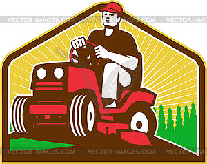 Gardener Landscaper Ride On Lawn Mower Retro - vector image