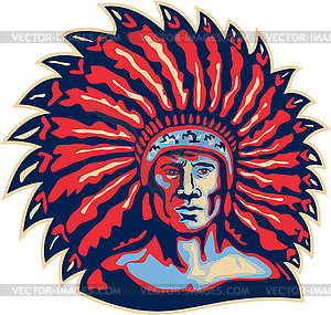 Native American Indian Chief Warrior Retro - vector clipart