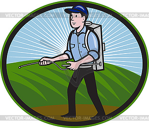 Fertilizer Sprayer Pump Spraying Cartoon - vector image